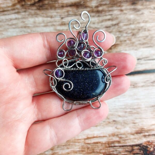Naszyjnik magiczny kociołek czarownicy z nocą kairu, biżuteria wire wrapping